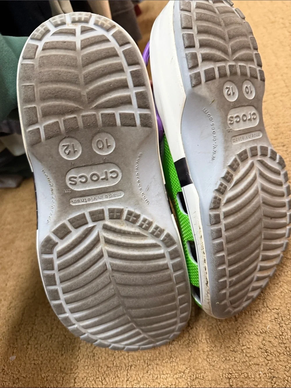 CROCS Green Space Ranger Clogs with Purple Heel Strap